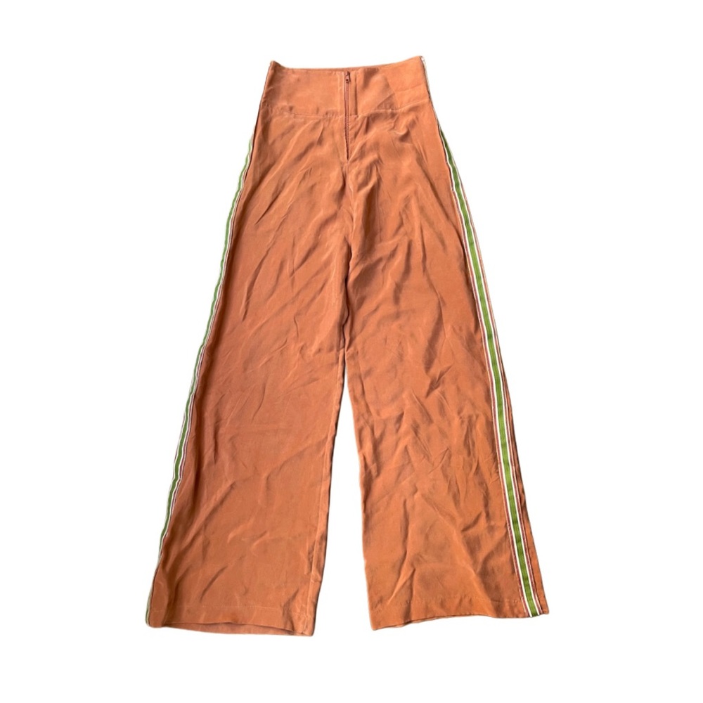 Orange Wide Leg Pants with Green Side Panels